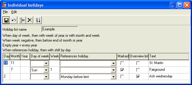 Individual holidays setting